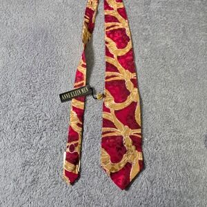 Anne Klein Men OS Necktie Burgundy Red Gold Equestrian Chain Silk Hand‎ Made USA